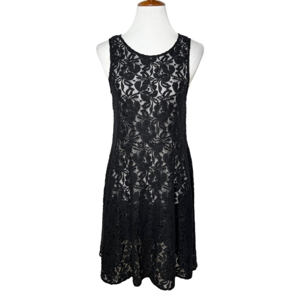 Free People Black Floral Crochet Lace Sleeveless Fit and Flare A Line Dress - Picture 1 of 10